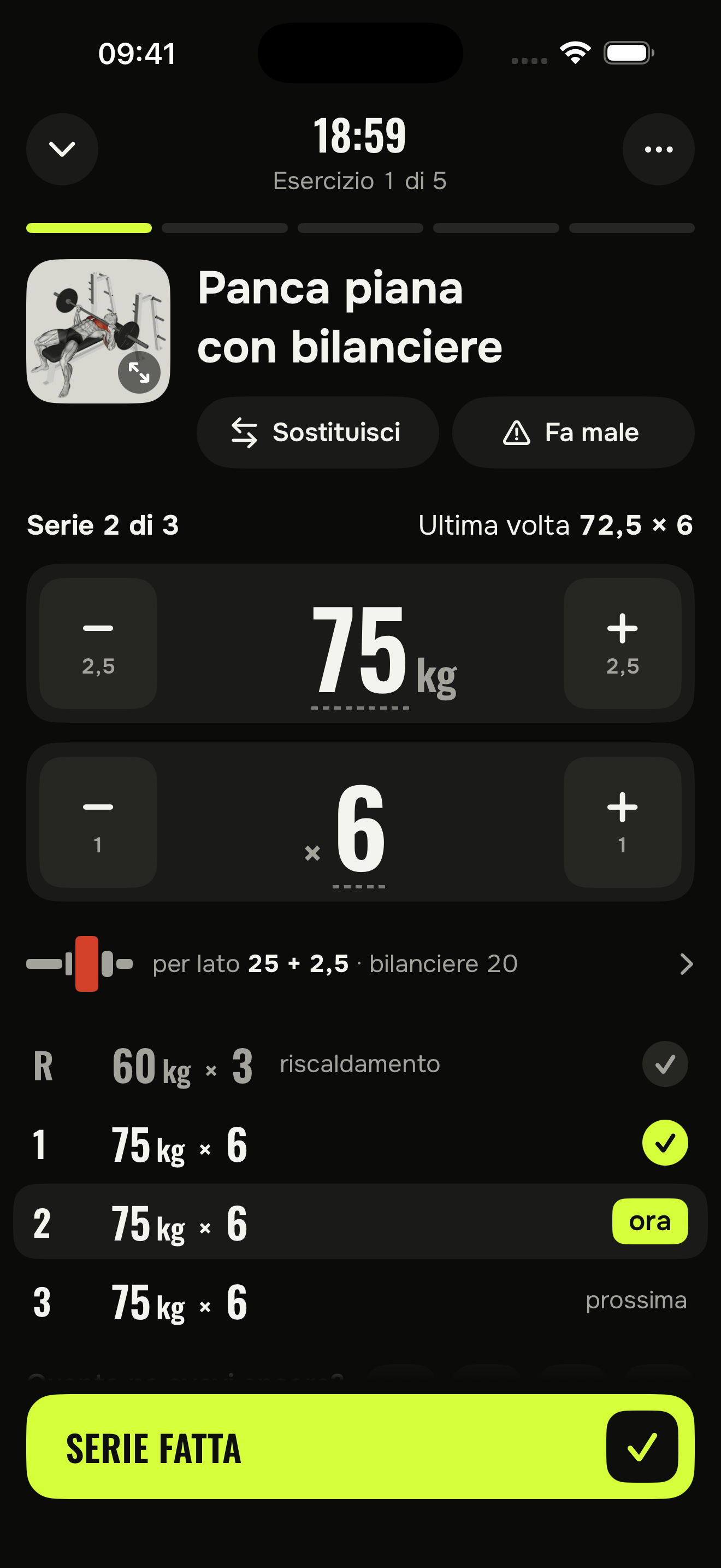 Schermata di allenamento di FitGod 2.0